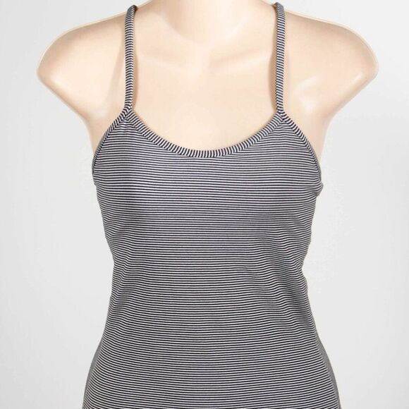 Lululemon Black White Women's Scoop Neck Striped Activewear Tank Top Sz 4 - Picture 1 of 4